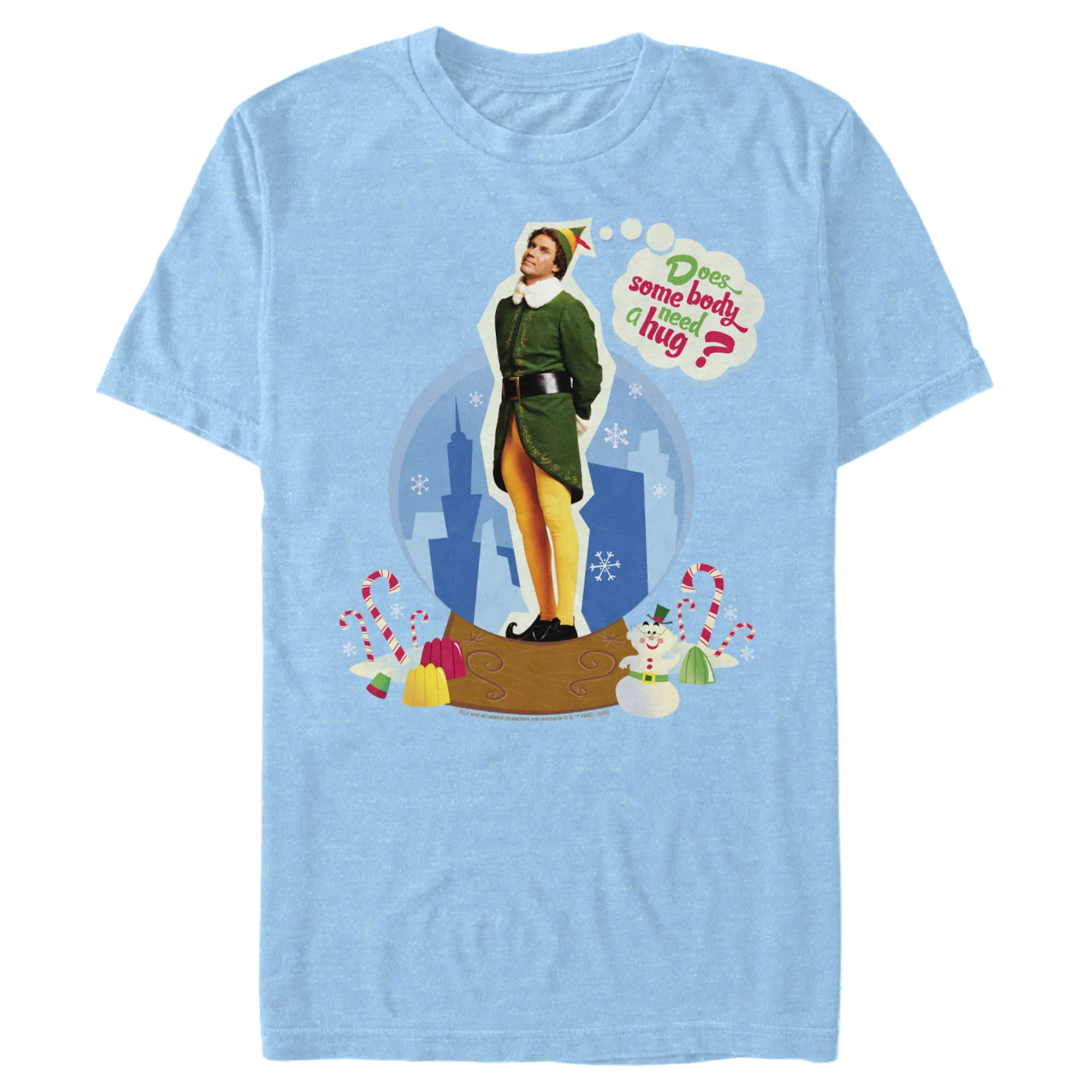 Men's Christmas Elf Buddy Hug Snow Globe Apparel, Short-Sleeve Cotton Fashion T-Shirt