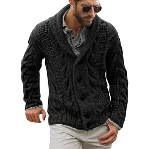 Mens Shawl Collar Cardigan Sweater Cable Knit Button Chunky Long Sleeve Winter Fisherman Casual Cardigans