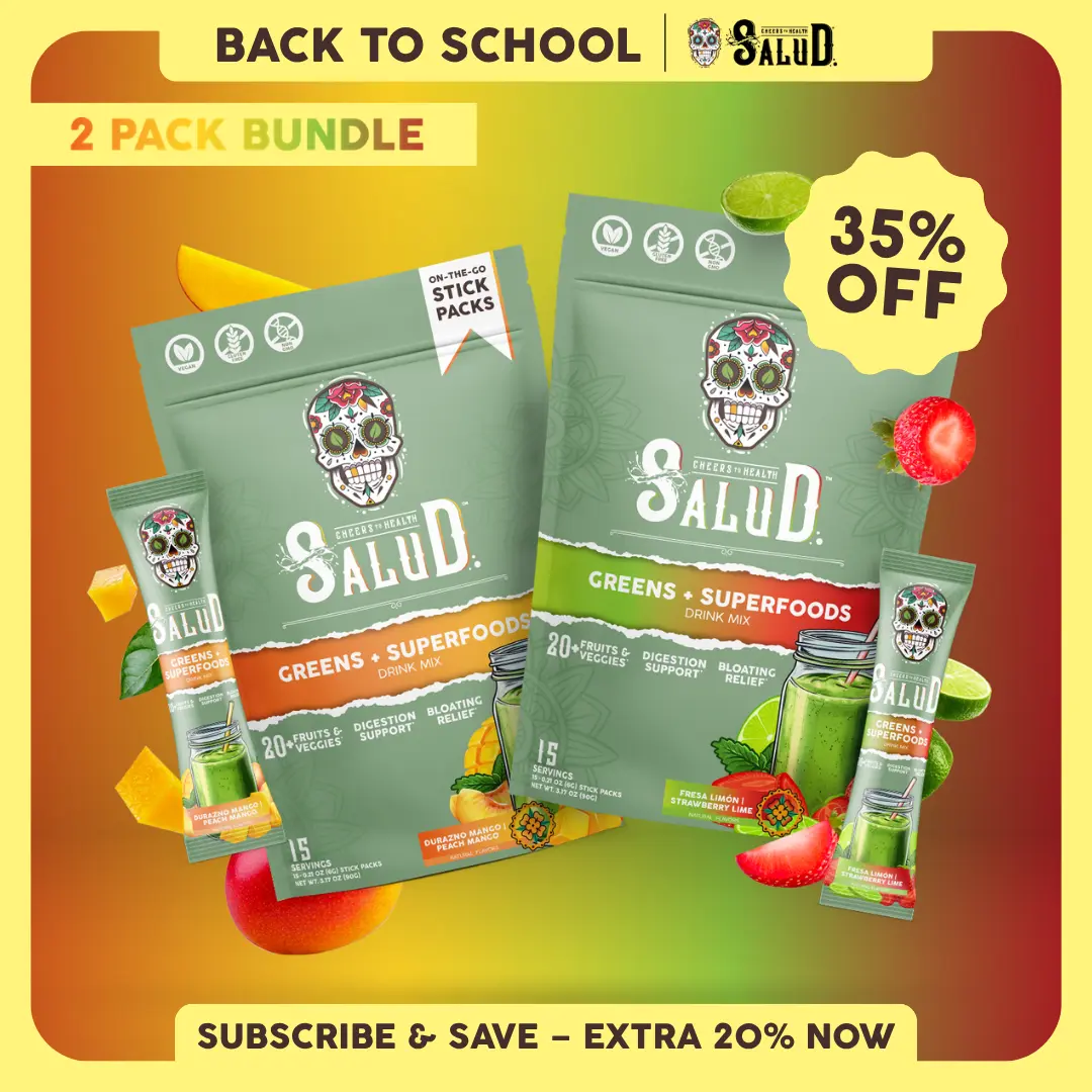 Salud 2-in-1 [Greens + Superfoods – Duo] Daily Greens Drink Mix, Agua Fresca, Gut Health & Bloating Support, Probiotics & Prebiotics, 20+ Fruits & Veggies, Vegan, Non-GMO (2-Pack, 30 Servings), Deals For You Days