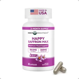 Happy Saffron Max, 88.5mg Saffron plus Magnesium, Ashwagandha & L-Theanine, Boost Energy & Mood, Support Eye & Heart Health – 60 Veg Capsules, Non-GMO, Made in USA, 2-Month Supply Mental Focus Edible
