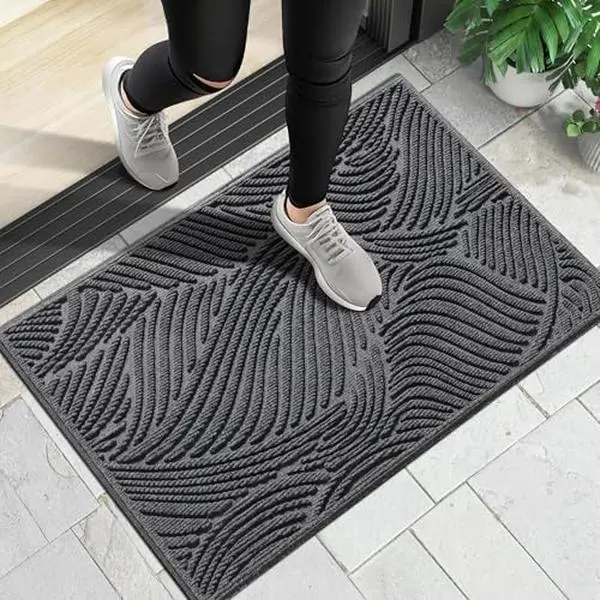 Doormat Outdoor Entrance, Simple Stripes All-Weather Waterproof & Non-Slip Mat for Front Door, Heavy Duty Welcome Mat for Indoor, Garage, Patio-29.5x17, Dark Grey