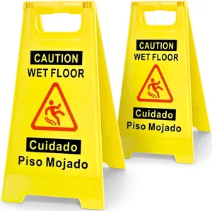 2 Pack Caution Wet Floor Sign, 17.5" Height, Bright Yellow, Double-Sided A-Frame Safety Caution Sign Commercial, Bilingual Caution Message