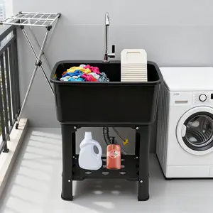 48L Heavy Duty Utility Sink With 360° Faucet For Commercial Kitchen Laundry