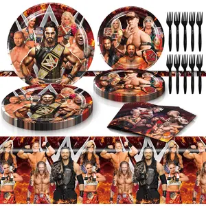 Wrestling birthday party tableware set includes tablecloth dessert plates napkins forks for boxing party decorations