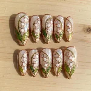 Lily of the Valley Stained Glass Press On Nails, Handmade Floral Nail Art, Bridal Wedding Nails, Birthday Event Gift, Fairy Core Glossy Tips