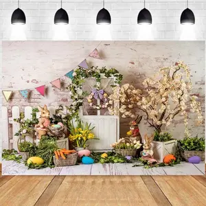 Photography Photo Spring Easter Bunny Egg Floral Background Easter Party Photo Studio Backdrop