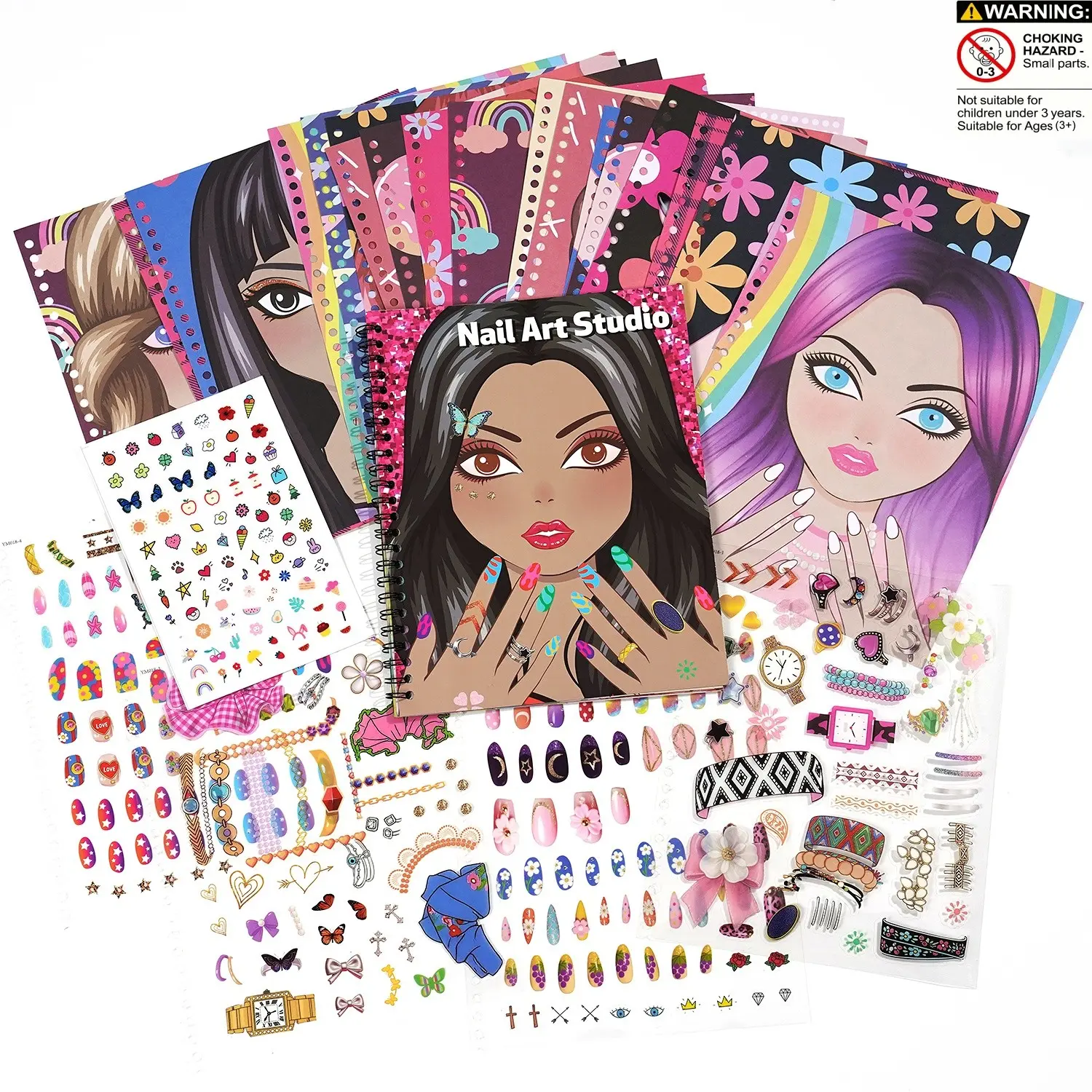 Nail Design Painting Kit for Girls, 20 Full-Color Pages, 4 Transparent Stickers, 1 Nail Art Sticker Sheet, DIY Nail Art, Nail Art Designs, Nail Decorations, Birthday Christmas Gifts