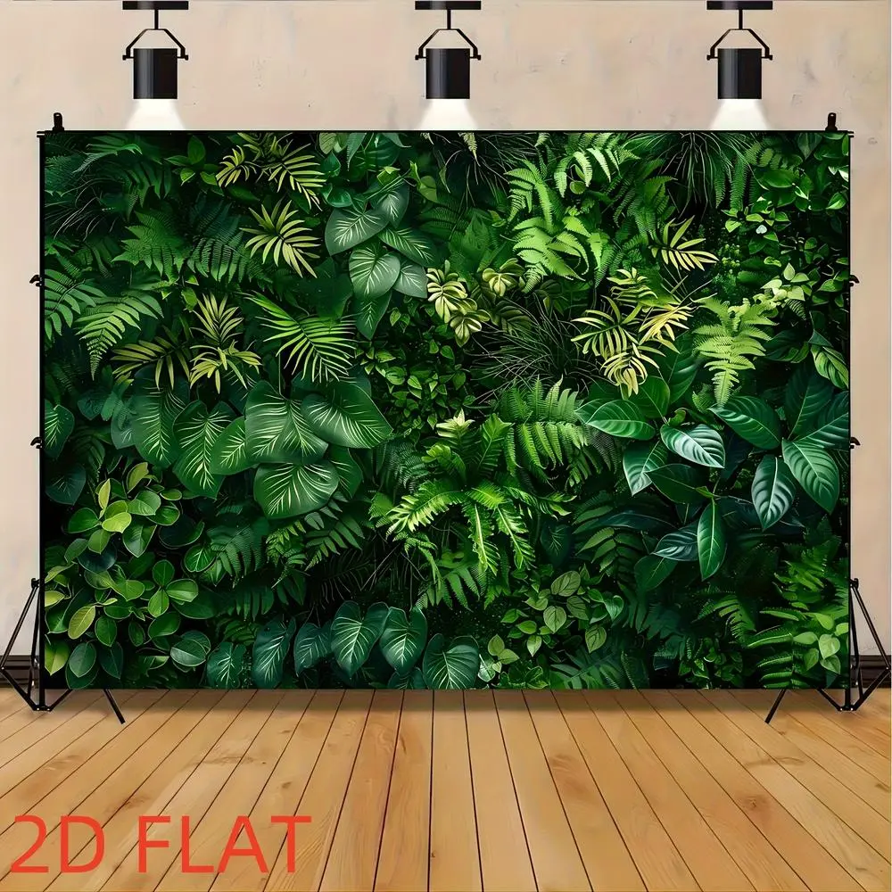 1PC 2D Flat Tropical Rainforest Polyester Photo Backdrop, Reusable Jungle Plant Banner Cloth for Baby Birthday Party Decorations, Internet Celebrity Live Streaming Shoots, Happy Birthday, Photo Booth