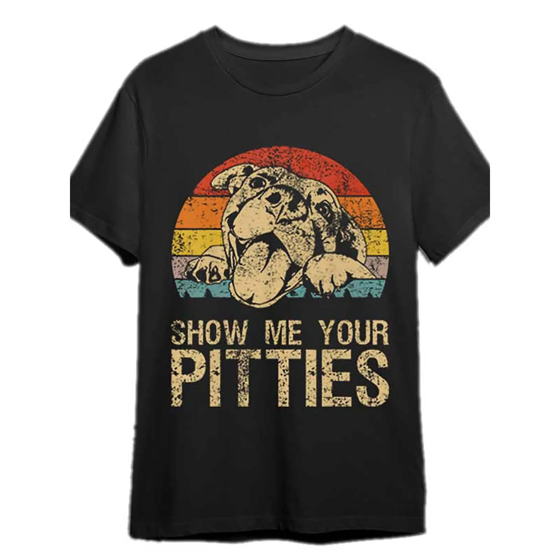 Funny Pitbull Dog Lovers Retro Vintage "Show Me Your Pitties" Slogan T-Shirt, Men’s Short-Sleeve Cotton Shirt, Casual Streetwear Top, Crew Neck Graphic Tee, Black PR 340510 Collection Sports Top