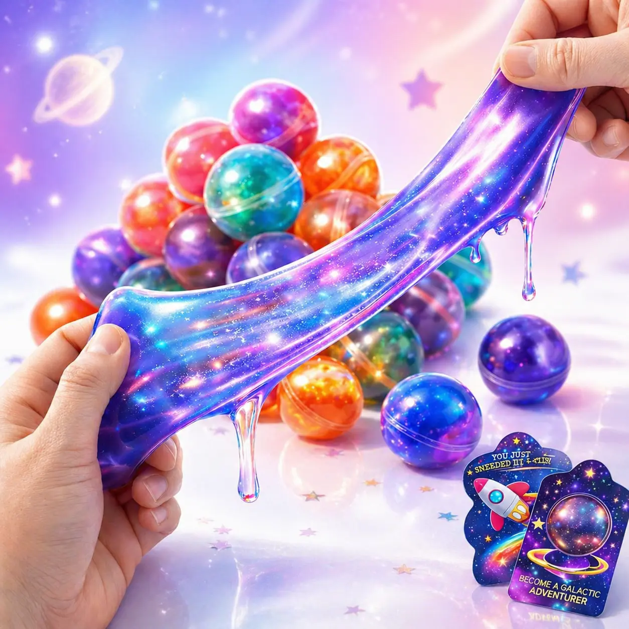 Galaxy Crystal Slime Balls for Kids, Stretchy Non-Sticky Sensory Slime Toy, Colorful Party Favors and Classroom Rewards
