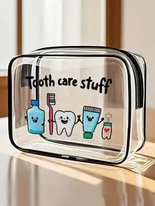 "tooth Care Stuff" Letter Print PVC Toiletry Bags, Lightweight Fade-Resistant Makeup & Toiletry Bag, Tsa-Approved Portable Cosmetic Case
