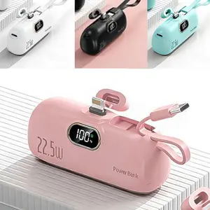 Lightweight Portable 5000mAh Battery, Ultra-Compact Mini Power Bank with Real-Time Digital Display, Fast Emergency Charging for Apple and Android Phones
