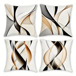 4pcs, Bohemian Themed Throw Pillow Covers, Bohemian Abstract Geometric Color Blocks Design, Luxurious Earth-Toned Wave Pattern, Home Decor for Living Room Sofa and Bedroom, Suitable for Spring Decoration, Single Sided Printing, No Pillow Core