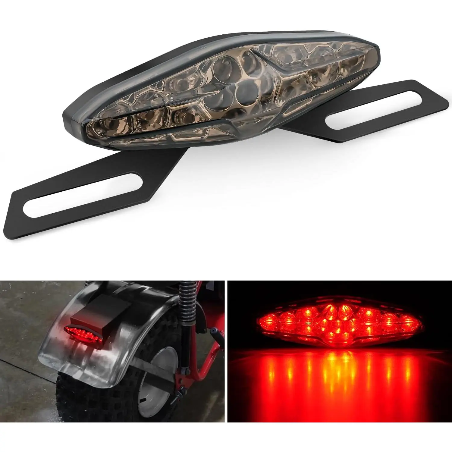Nilight 12V Modern LED Motorcycle Tail Light Kit - 15SMD Bright Glow, Brake+Running Light, ABS Plastic Surface Mount, License Plate Bracket, 12V Bike Ready for Honda, Yamaha Dirt Bikes, Quad (Red), Dirt Bike, Kawasaki