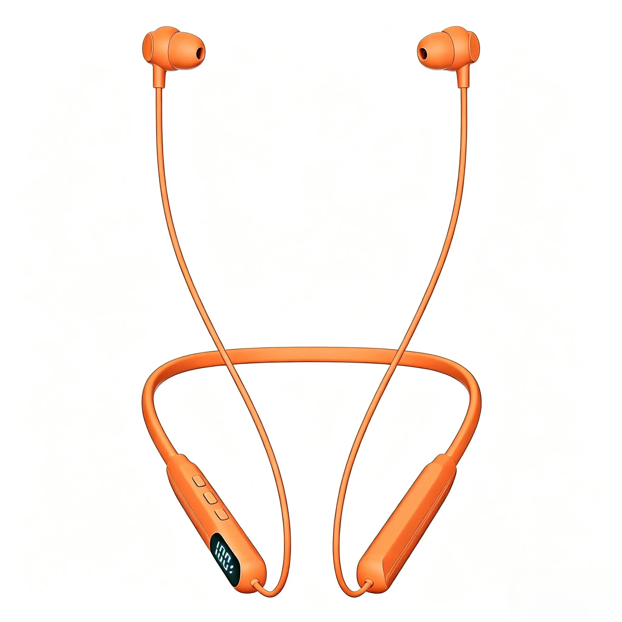 Orange Neckband Wireless Earbuds - IPX4 Water Resistant Bluetooth Headphones, Silicone In-Ear, LED Battery Display, Magnetic Hi-Fi Stereo Sound, Cable Management, ENC, Smart Voice Assistant for Sports, Laptop Use & Hand-Free Calls, Audio, Digital, Connect
