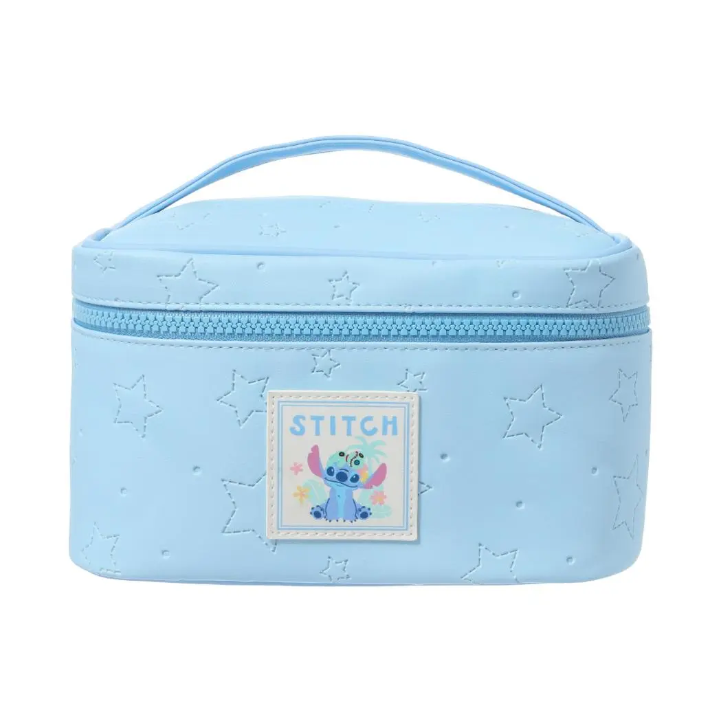 Disney Stitch Makeup Bag for Women, Cute Cartoon Illustration Design with Handle, Spacious Portable Vanity for Makeup Organization, Holiday Christmas Gift Idea, Travel Cosmetic Bag, Cartoon Illustration Make-Up Bags, Back To School