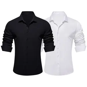 AILISUS Men's Business Solid Color Dress Shirt  2 PCS Long Sleeve Button Down Commuter Shirt Wrinkle Free Slim Fit Business Casual Formal Wear For Men