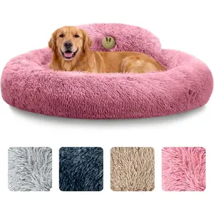 Large  Bed - 36'' Calming Donut  Beds, Anti-Slip & Washable Large Round Bed,  Faux   Bed, Super Soft   Comfort Bed, Fits Dogs up to 80 lbs -