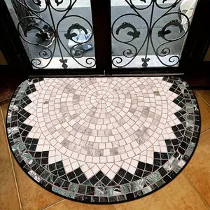 Half Moon Welcome Mat, Vintage Mosaic Marble Design, Non-Slip Outdoor Rug, Soft Plush Machine Washable Carpet for Entrance and Living Areas, Home Decorative Rug, Unique Design Rug