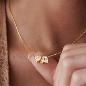Tiny Heart Initial Necklace Gold A-Z Letter Pendant Dainty Heart Name Necklace Personalized Initial Tag Pendant Hypoallergenic 14K Golden Plated Gift for Women and Girls Goldplated Birthday Gift Valentine’s Day Gifts, Initial Pendant, Adjustable Size