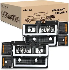 Nilight Headlights Assembly Led DRL for Chevy Silverado 1500 2500 3500 1994 1995 1996 1997 1998,1994-1998 Tahoe / C10 / CK/Suburban,(Side Maker Light Not for GMC Yukon) switchback v8 raptor driver