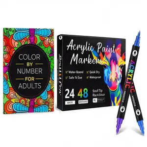 Color by Number Art Book with 48-Color Marker Set – 75 Flowers, Animals, Mandalas, Nature & Landscape Designs for Adults