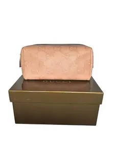 Pre-owned GUCCI Leather Pouch Coral/Pink Guccissima W/ Box Perfect For Daily Use
