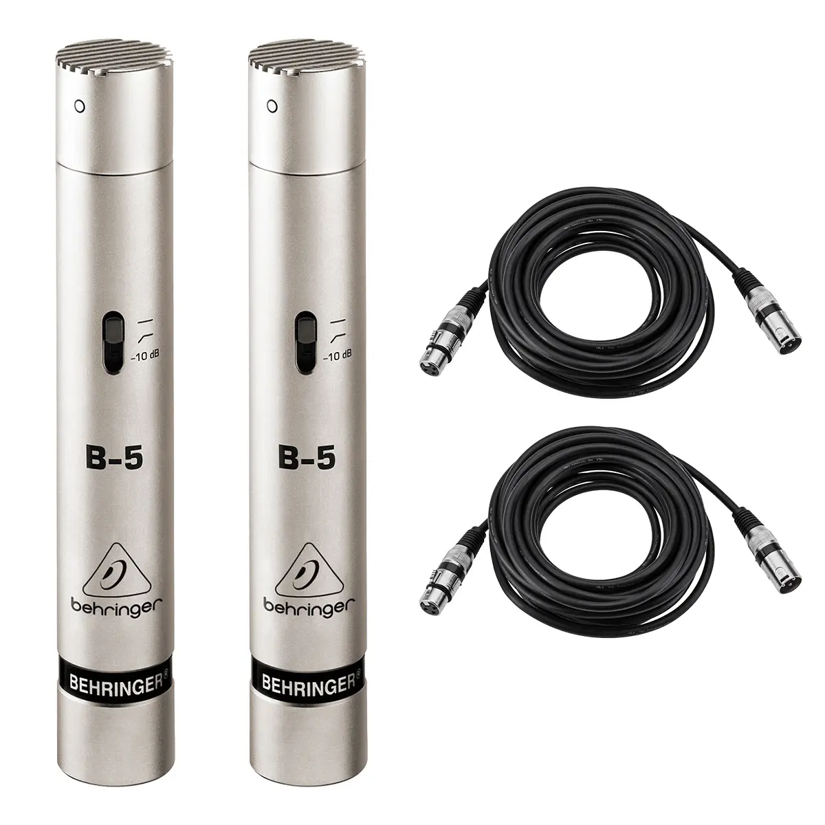 Behringer B-5 Gold-Sputtered Diaphragm Studio Condenser Microphone with Interchangeable Capsules, Pair, Bundle with 2x 25' XLR Microphone Cable