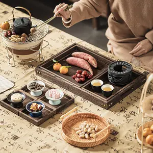 Rustic Wooden Serving Trays with Handle Home Decor Breakfast Coffee Table Aesthetic Small Stylish Lightweight Plates Set Paulownia Wood Eco Friendly Chic for Kitchen Living Room Various Sizes Stylish Handles