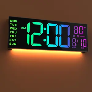 16" Large Digital Wall Clock with Remote Control RGB Atmosphere Light 8 Color Modes Dual Alarms Big LED Display Auto DST alarm clock Dimmer Modern  waking alarms