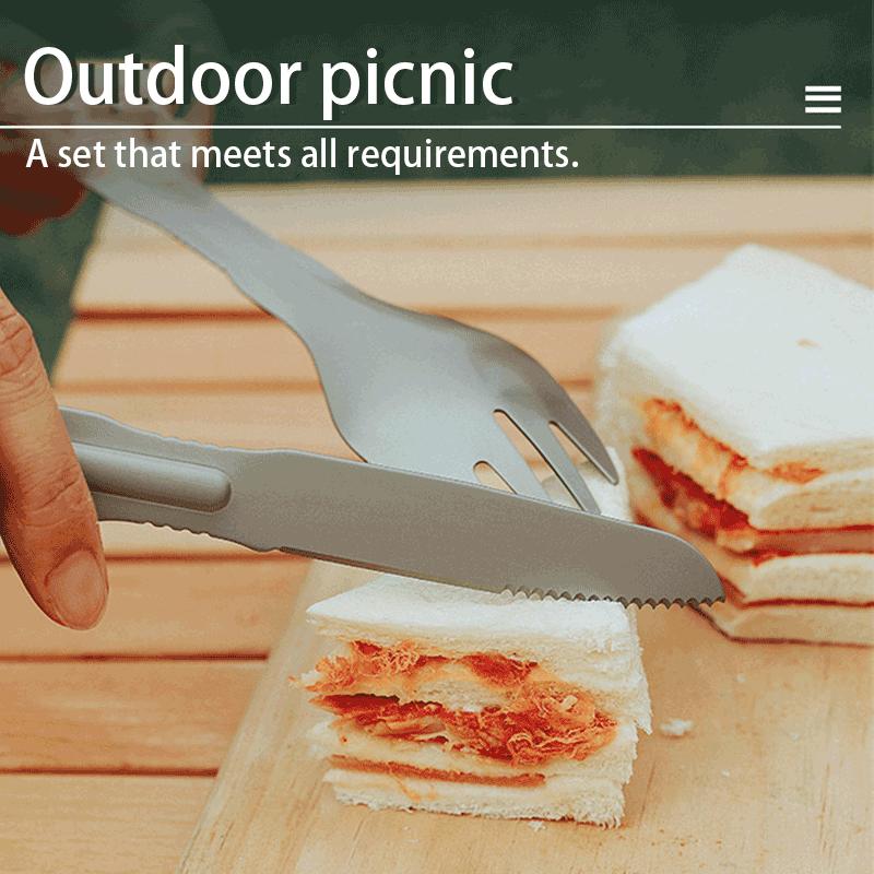 Multi-functional knife, fork and spoon three-in-one tableware, creative outdoor food holder, detachable multi-purpose tableware