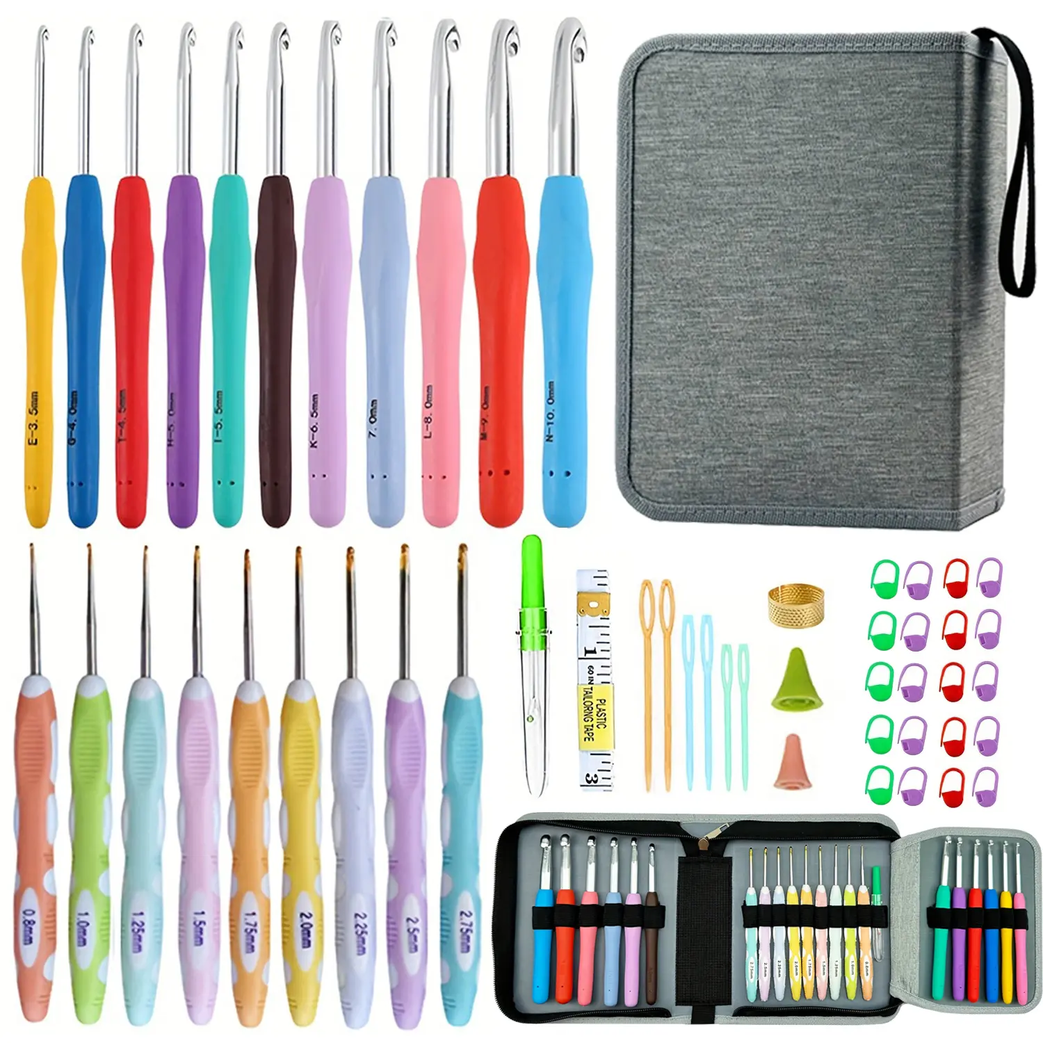 22 Sizes Crochet Hooks Set with Black Case,0.5mm-10mm Ergonomic Soft Handle Crochet Hook Needles Set for Arthritic Hands,Complete Crochet Set