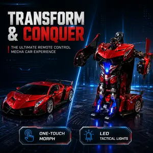 Transform Robot RC Car, 1:14 Scale 2-in-1 Remote Control Deformation Car with Sound & Light, One-button Auto Transform, Gesture Sensing & 360° Drifting Stunt Toy, Rechargeable High-Quality ABS Plastic Gift for Boys and Girls Ages 3-15 (Red)