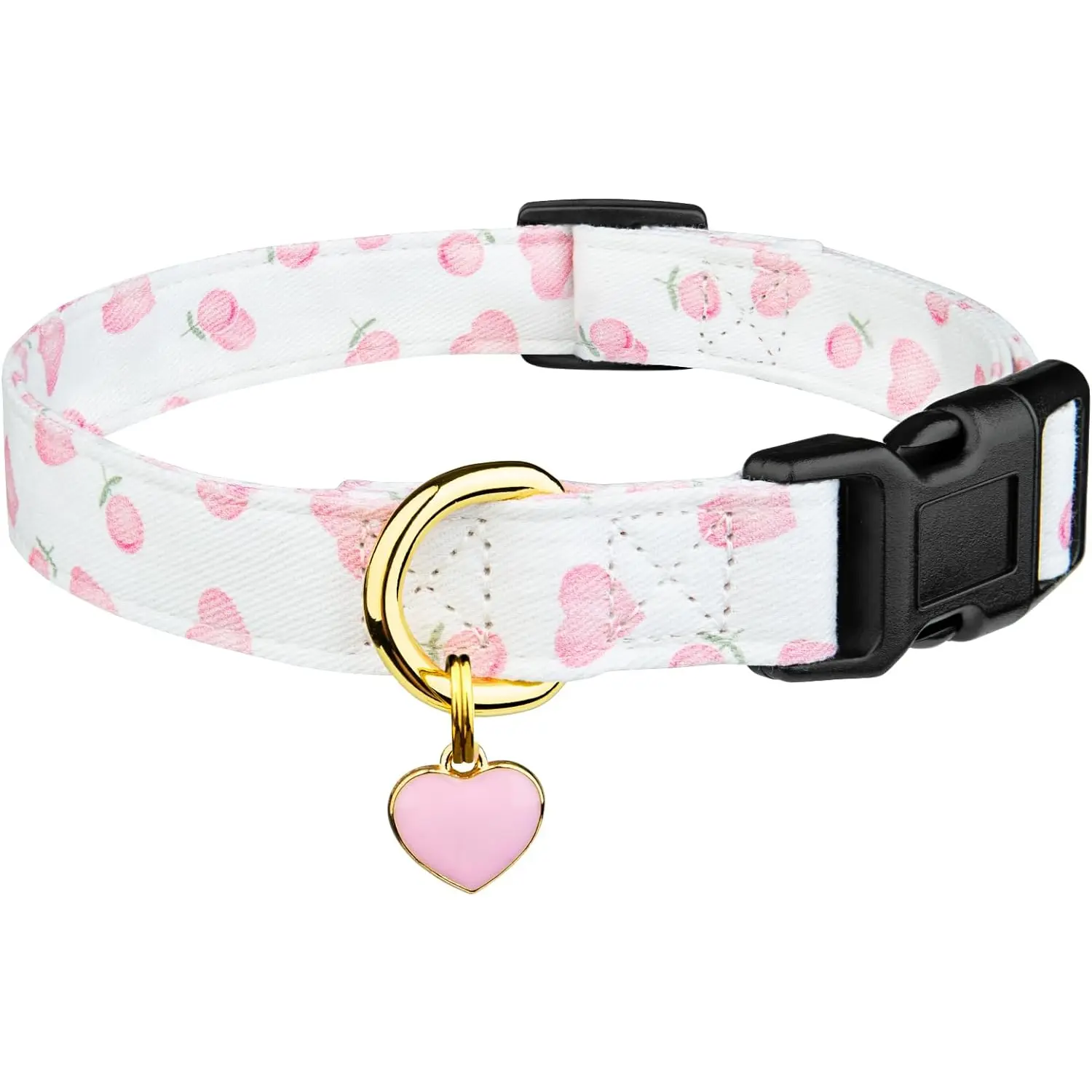 Cotton Handmade Dog Collar Cute and Distinctive Patterns White&Pink Love Heart with Pendant Cute Dog Collars for Small Medium Large Dogs Girl Dogs Boy Dogs M FYEQYAOU