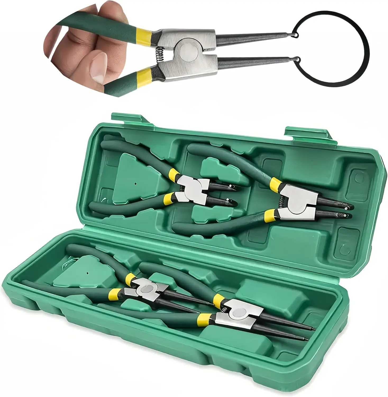 4pc snap ring pliers set, heavy-duty snap ring pliers for snap ring disassembly tools, used to secure straight bend lock ring pliers and pipe clamps Hardware Industrial