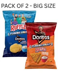 Pack of 2 - Big Size - Ruffles Potato Chips, Doritos Cool Ranch Flavor Snack Chips, 8 oz Bag & Doritos Tortilla Chips, Ruffles Cheddar & Sour Cream Flavor 9.25 oz Bag, snack