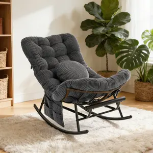 Oversized Corduroy Rocking Chair with Ottoman, 59'' Comfy Reclining Rocker with Lumbar Pillow & Side Pockets, Sturdy Metal Frame Glider Chair for Living Room Bedroom