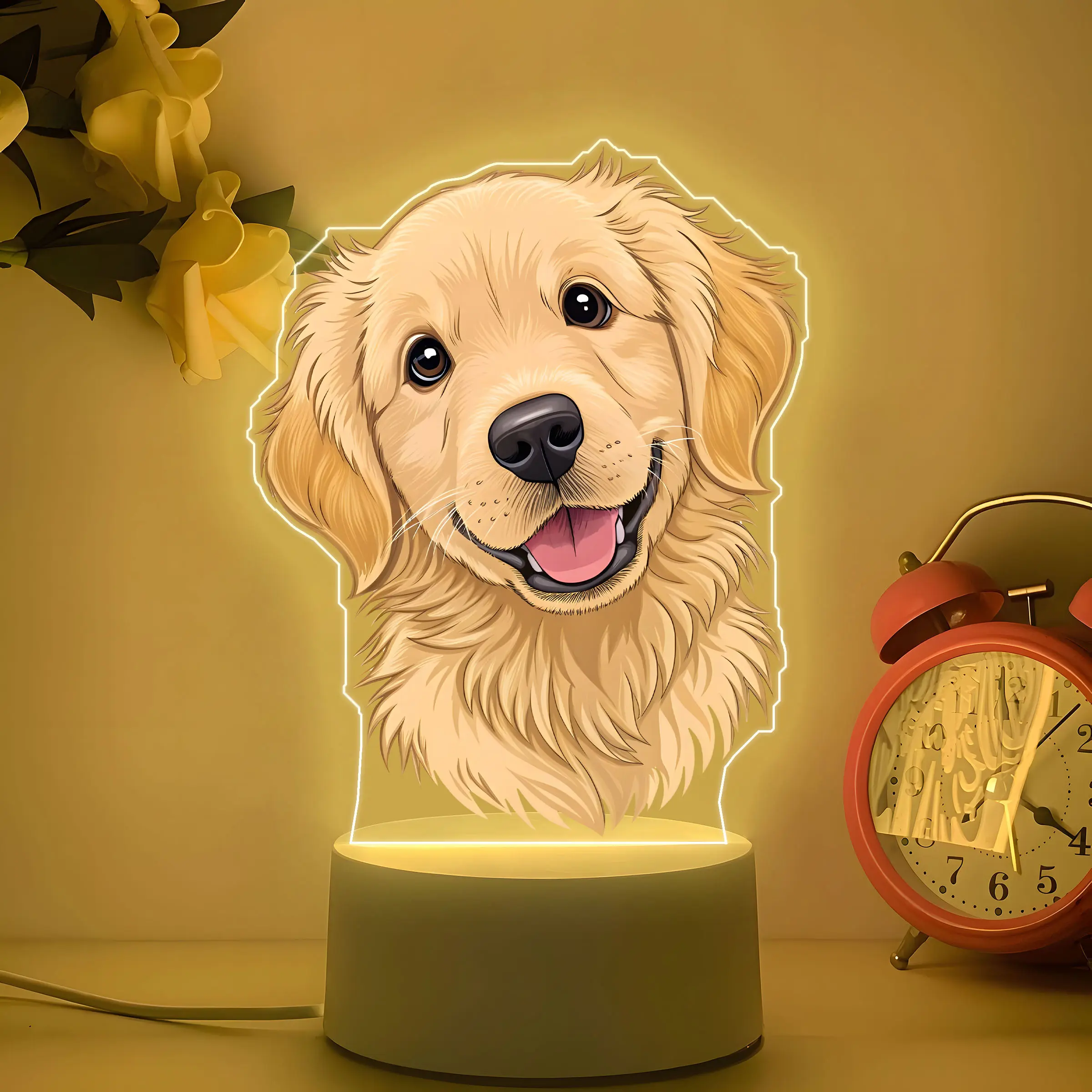 Golden Retriever Head Night Light, Decorative Night Light, Ambient Night Lights, Warm Acrylic Desk Lamp with Switch, Bedroom Decor, Unique Dog Memorial Gift, No Battery Needed