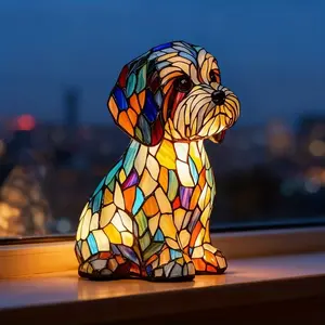 Handmade LED Painted Glass Dog Statue, Night Light, Glowing LED Lights, Interior LED Lights, Colorful Outdoor Decor, Bedside, Bookshelf, Desktop Decoration, Home Ornament (no Battery)