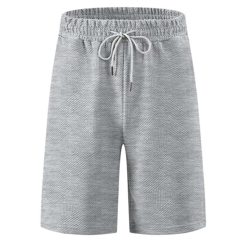 Men’s lightweight mid-length shorts for home leisure—soft, breathable, non-sweaty, elastic drawstring, side pockets; suitable for fitness, running, beach, and swimming; solid color, loose fit; men’s summer sports shorts.