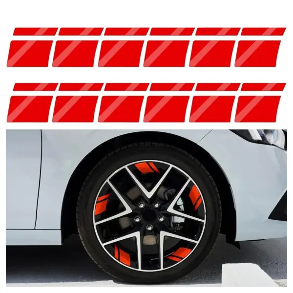 12PCS Reflective Car Wheel Rim Decal Stripes - Automotive Vehicle Car Accessories, 18-21" Wheel Fit Hash Stripe Stickers for SUV/Truck Safety Exterior Decoration (Red)