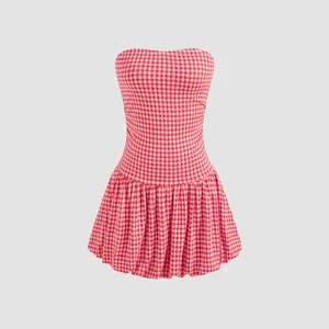 Cider [size 0-10] Strapless Gingham Bubble Hem Tube Mini Dress SwimWeek