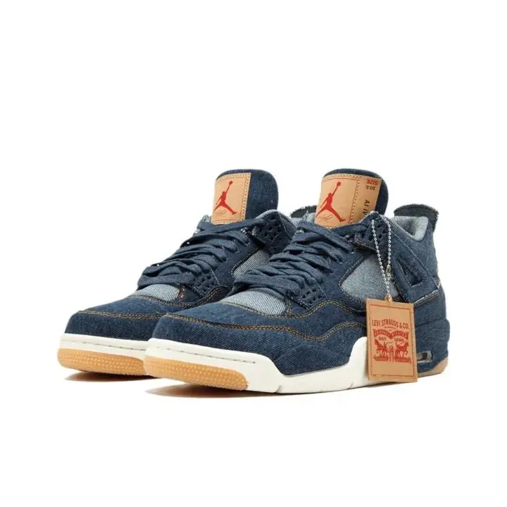 streetwear high-top kicks built with textured indigo denim fabric, striking deep blue tone contrasted by cream midsole and warm tan gum outsole, breathable perforated grid panels and slip-proof sole, a game-changer for denim sneaker fans