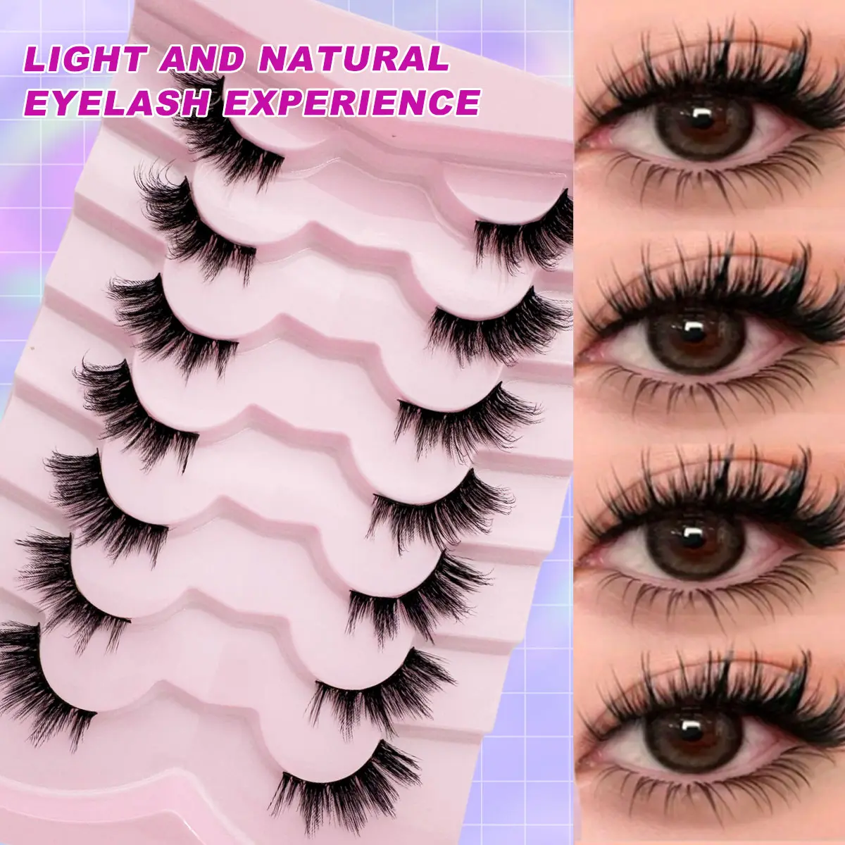 7 Pairs False Lashes, Voluminous False Eyelashes, Short Half Lashes Fake Lashes Faux Mink Feline Lash Look Cat Eye Look Tail Elongated Strip Lashes Volume Eyelash Makeup Cosmetic perfect for daily wear, vacation, and holidays