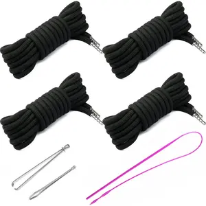 4 count 53'' Drawstring Cords Replacement Drawstrings in 10 Colors facor,with 3 Style Easy Threader for Sweatpants Shorts Pants Hoodies(Black)