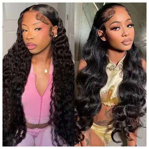[Combo Sale 22"&22"]Deep Wave Lace Front Wigs Human Hair Wigs 13x4 HD Lace Front Wigs for Black Women 180% Density and Body Wave Wigs  for Black Women Natural Color