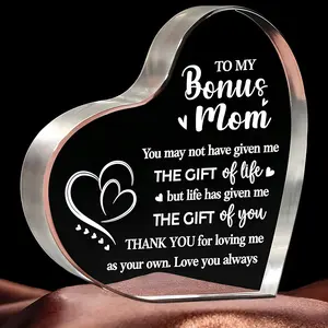 Acrylic Heart Shaped Plaque, 1 Count Letter Pattern Desktop Ornament, Home Decor for Mom, Gift for Mom, Birthday Gift for Mom, Signs, Acrylic Desktop Decoration