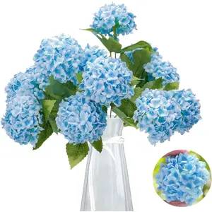 13" Artificial Hydrangea  Faux Hydrangea Bouquet with 7  3.15"  Hydrangea for Vase Wedding Bouquet  Decor DIY  Shower Centerpieces Tables Decoration(Blue)