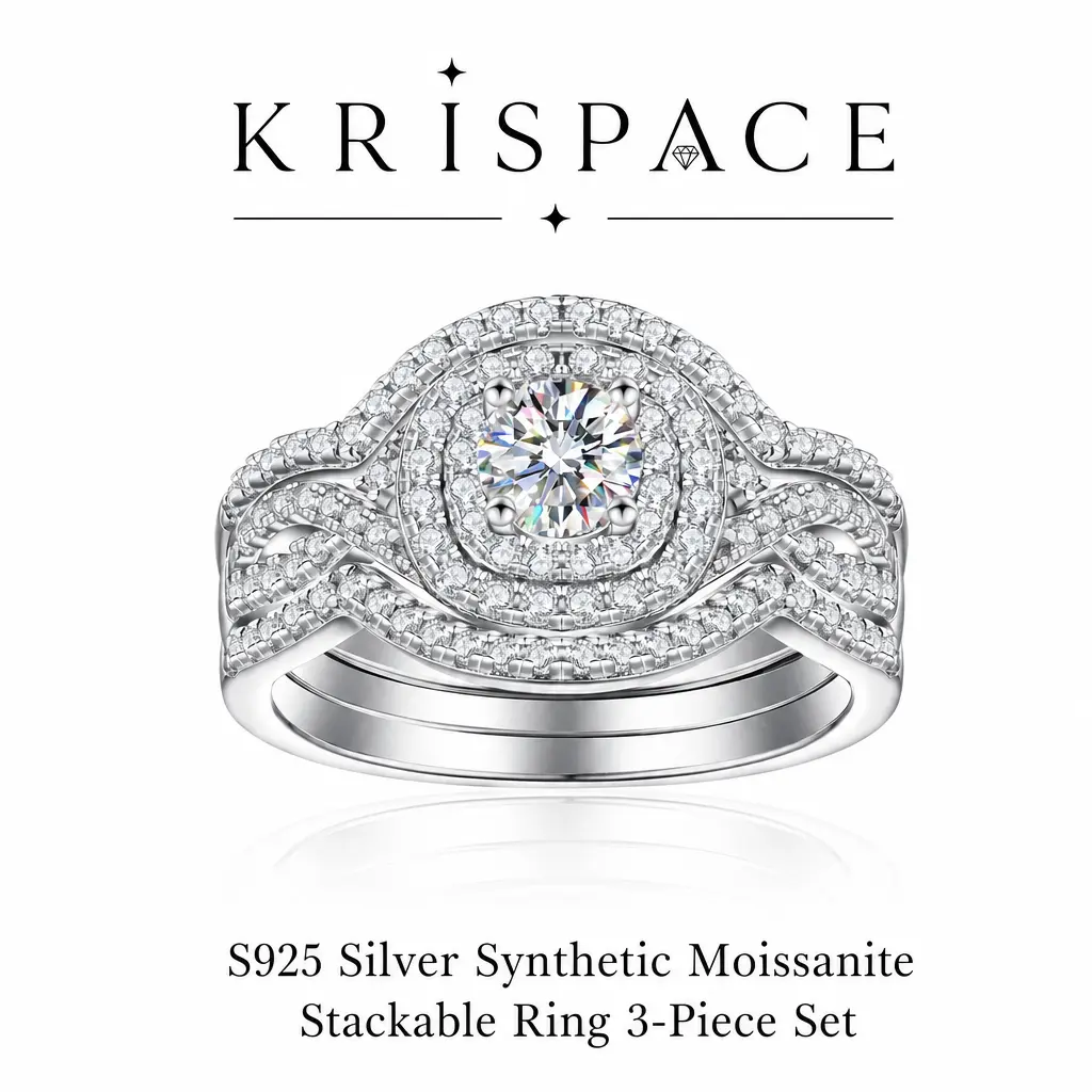Women's 3-Stackable Cluster Engagement Ring Set, 0.5ct VVS Fine Moissanite Piece for Engagement Ring Shopping, Dainty Fashion Artificial Gemstone Wedding Accessory, Fashion Stackable Rings