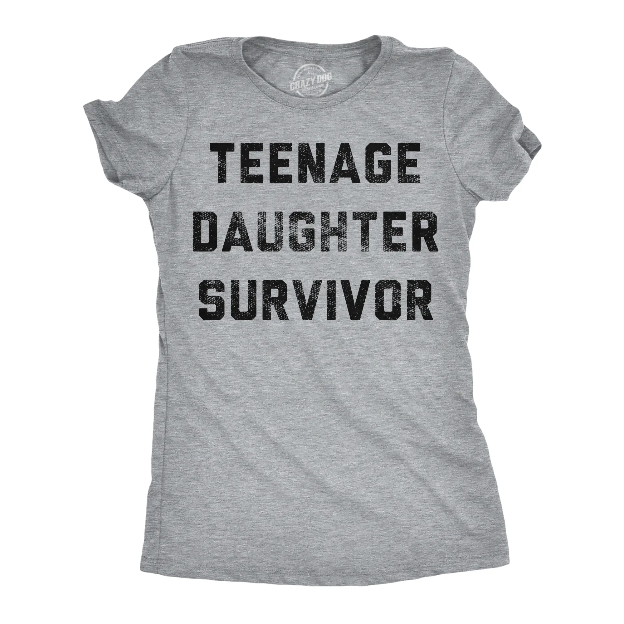Womens Funny T Shirts Teenage Daughter Survivor Sarcastic Mothers Day Graphic Novelty Tee for Ladies Funny Womens T Shirts Cute Vintage Fashion Casual Ladies T-Shirt Gift Mother's Day Tops for Women Funny Light Grey
